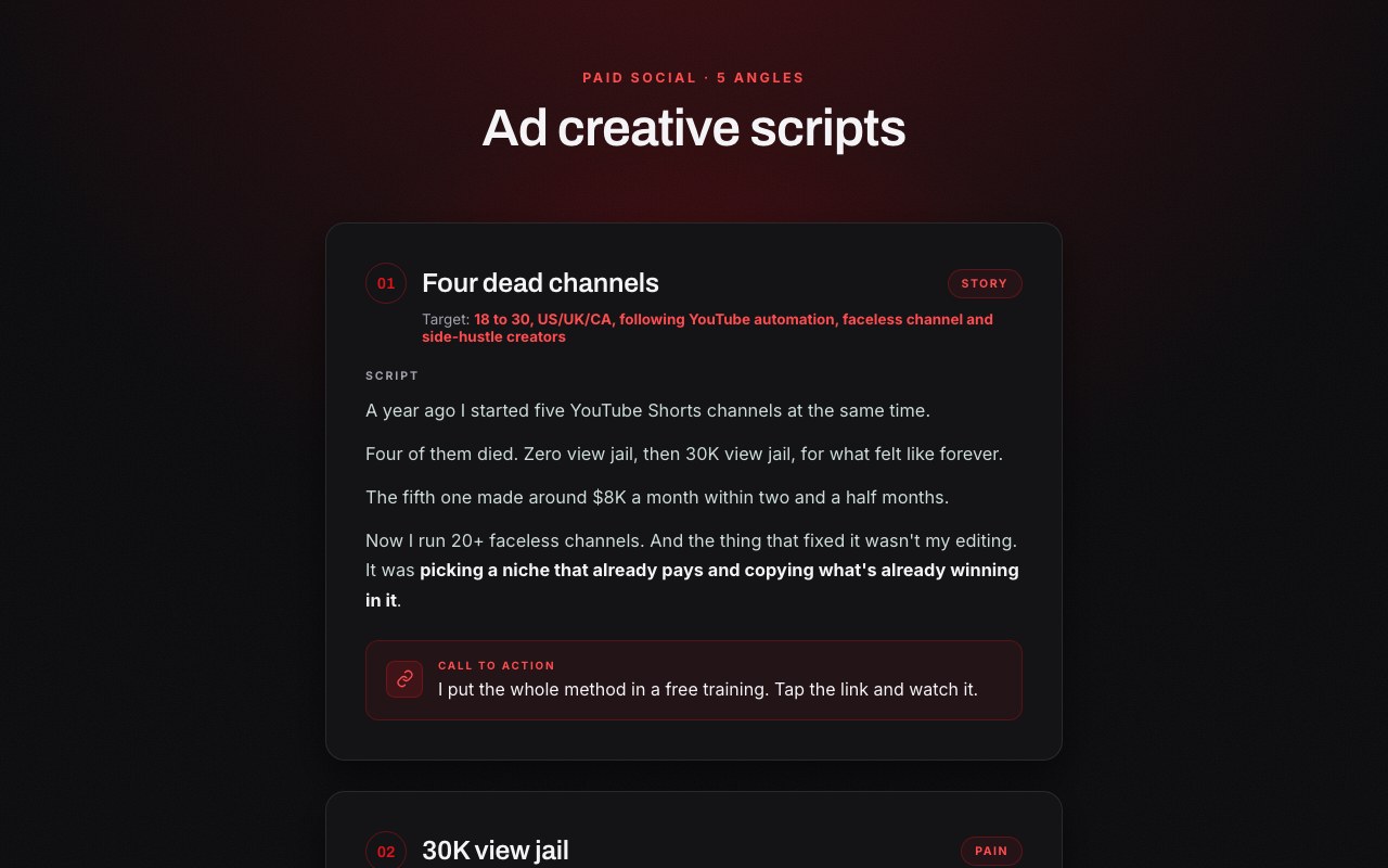 Ad creative scripts preview